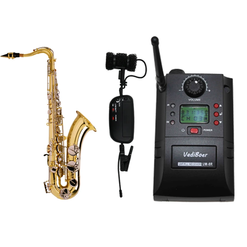 Přenosný klip na UHF přístroj bezdrátový mikrofon s přijímačem a vysílačem 32 kanálů pro saxofon