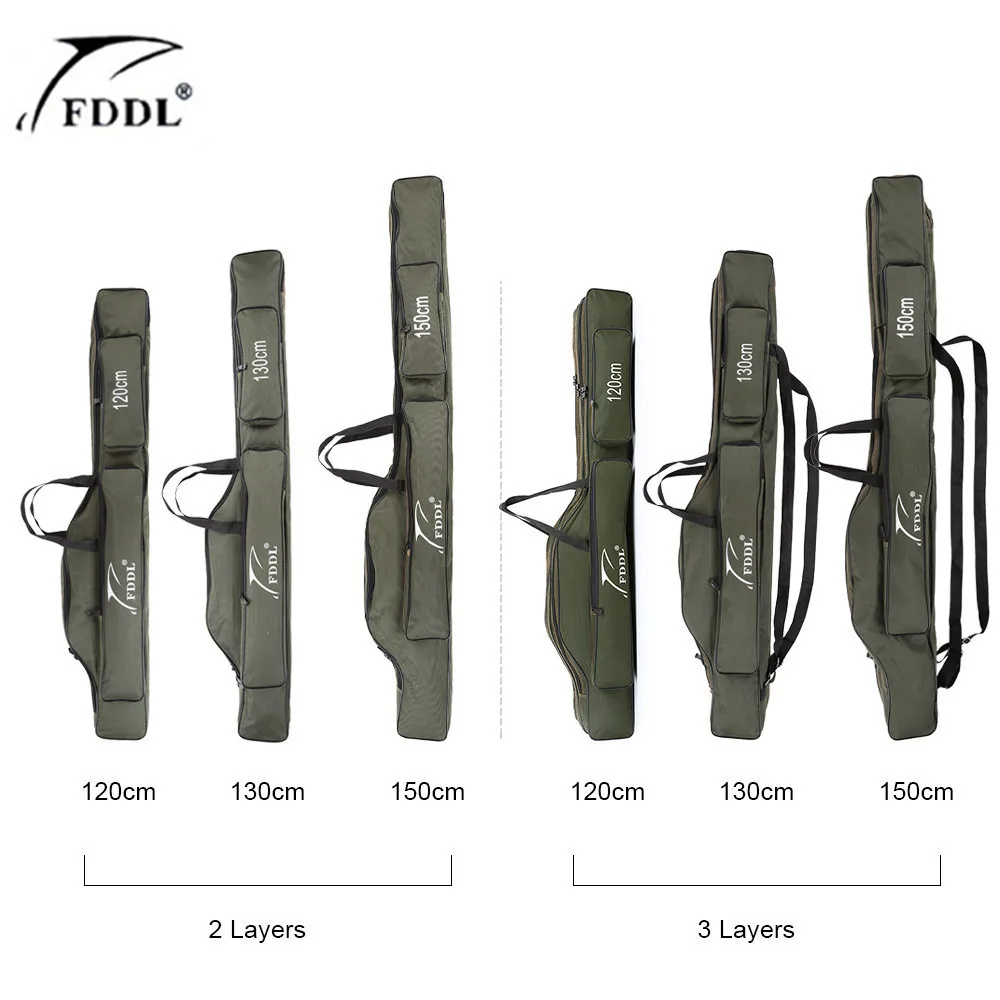 

FDDL Fishing Bags 2/3 Layer Multifunctional Fishing Rod Reel Lure Canvas Pole Storage Case 120/130/ 150cm Carp Fishing Tackle