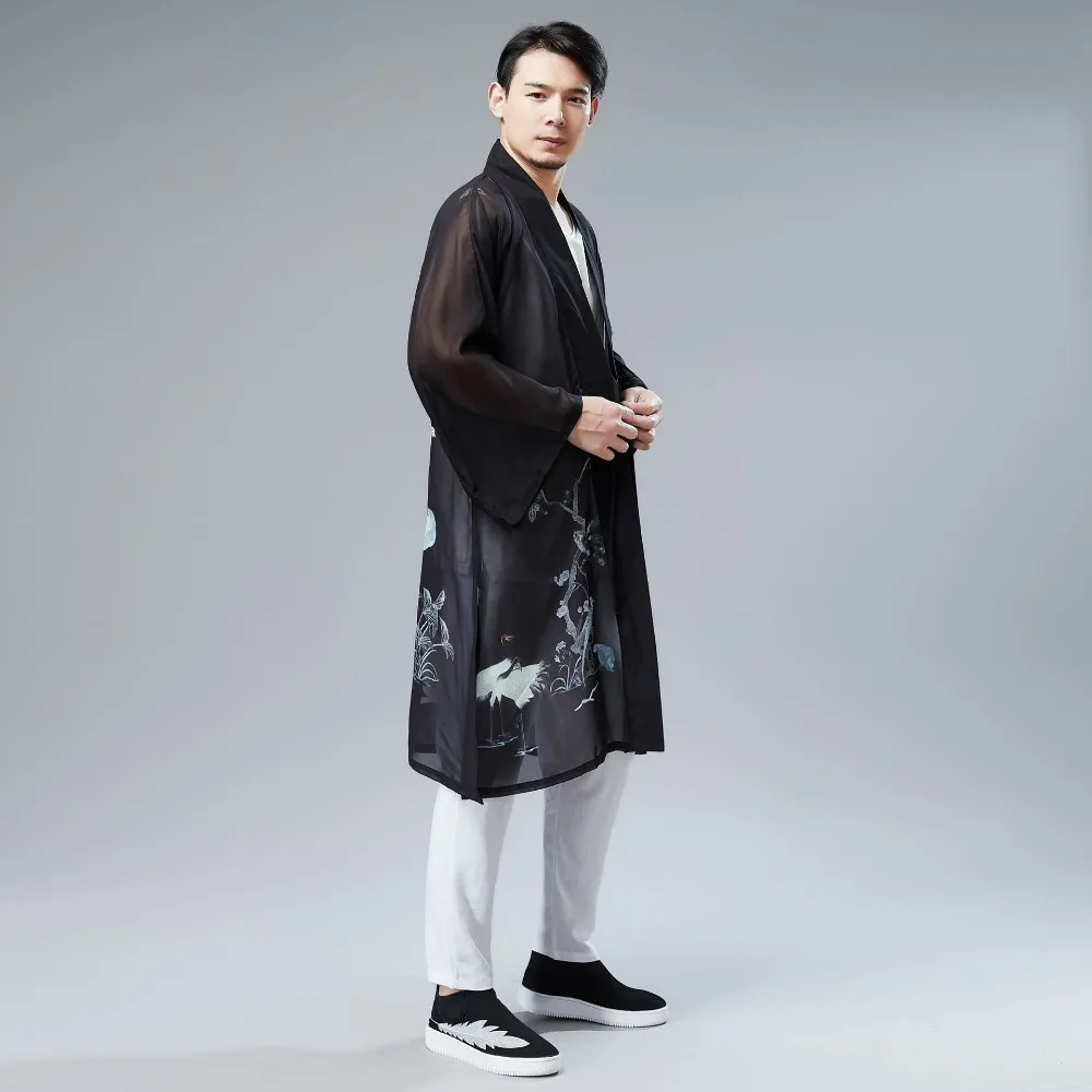 Men's Kimono Cardigan Trench Coat Chinese style Jacket Loose Hanfu Ethnic New L