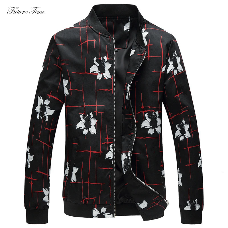 Men Jacket Plus Size M-6XL Flower Jackets and Coats Autumn Fashion Brand Clothing Pockets Zippers Stand Collar Man Jaqueta C1599