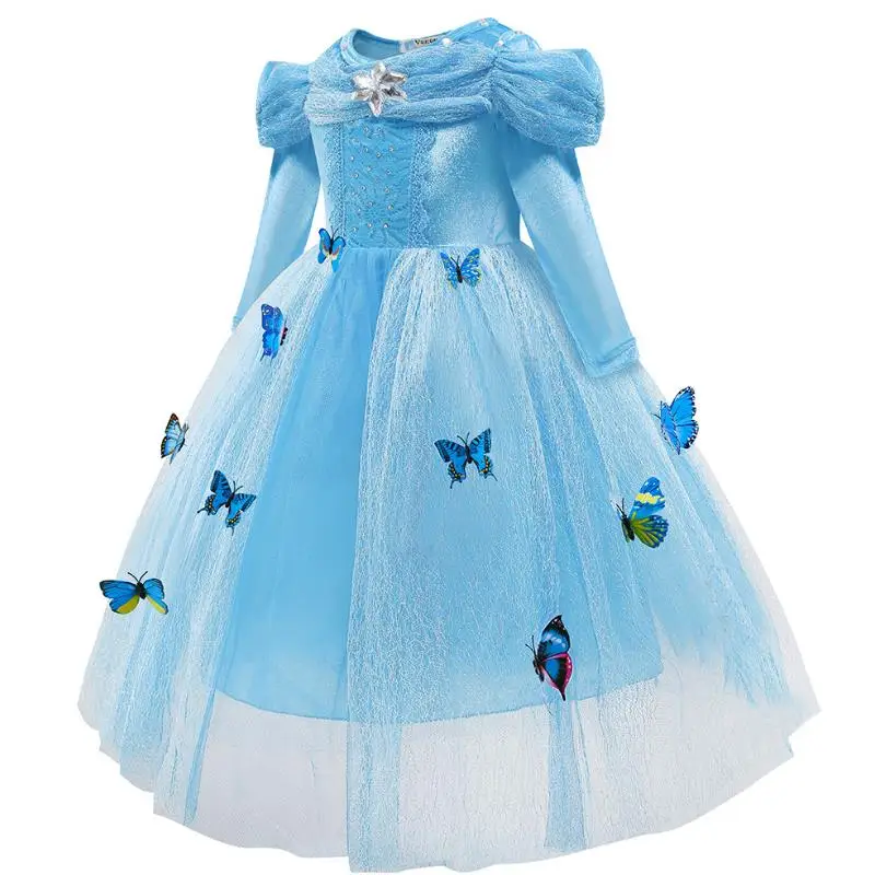 Коллекция года, ограниченное количество, платье Золушки для девочек, платье принцессы Эльзы маскарадный костюм на Хеллоуин с объемным изображением бабочки детская одежда для детей возрастом от 3 до 10 лет
