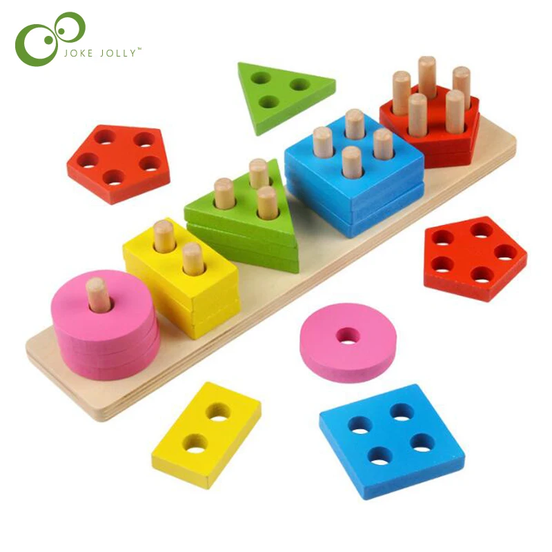 

Montessori Baby Toys Wooden Blocks Shape Jointed Board Teaching Leaning Education Building Chopping Block Match Toy GYH