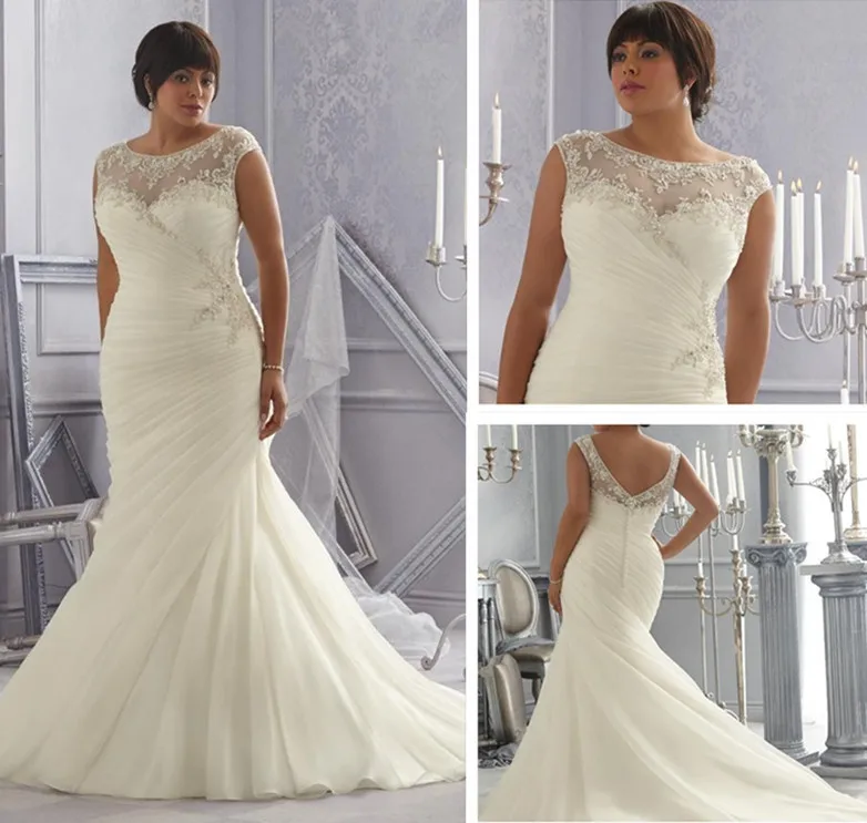 

New Arrival Scoop Neckline Beads and Crystals Organza Chapel Train Fancy Latest Plus Size Wedding Dress 2019 Wedding Gown