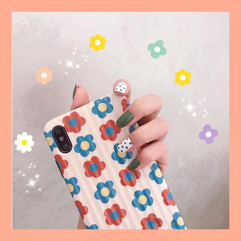 

VZD Phone Case For iPhone X XR XS Max 8 7 6 6s Plus Cartoon Colorful Flowers Leaves Hard Silica Gel Back Cover Cases