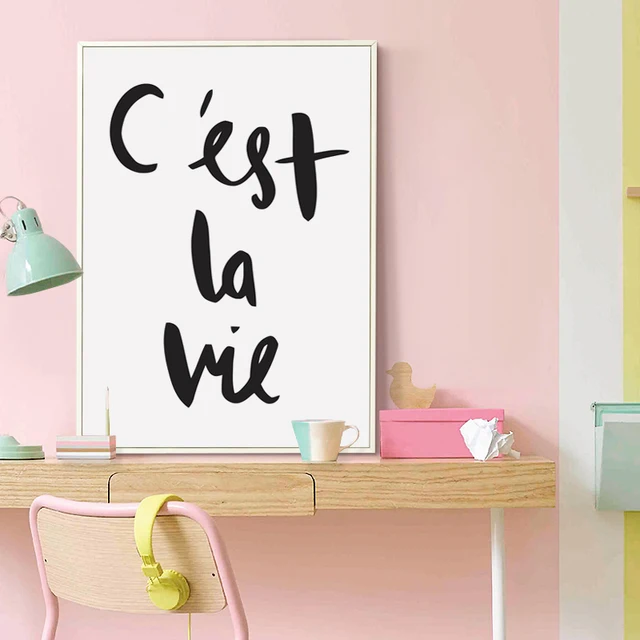 Elegant Poetry French Black and White Phrase This is Life A4 Canvas