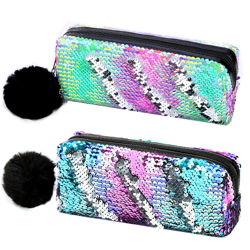

New Colour Reversible Sequin Pencil Case for Girls School Supplies Magic Pencil Box Pencilcase Super Big School Stationery Gifts