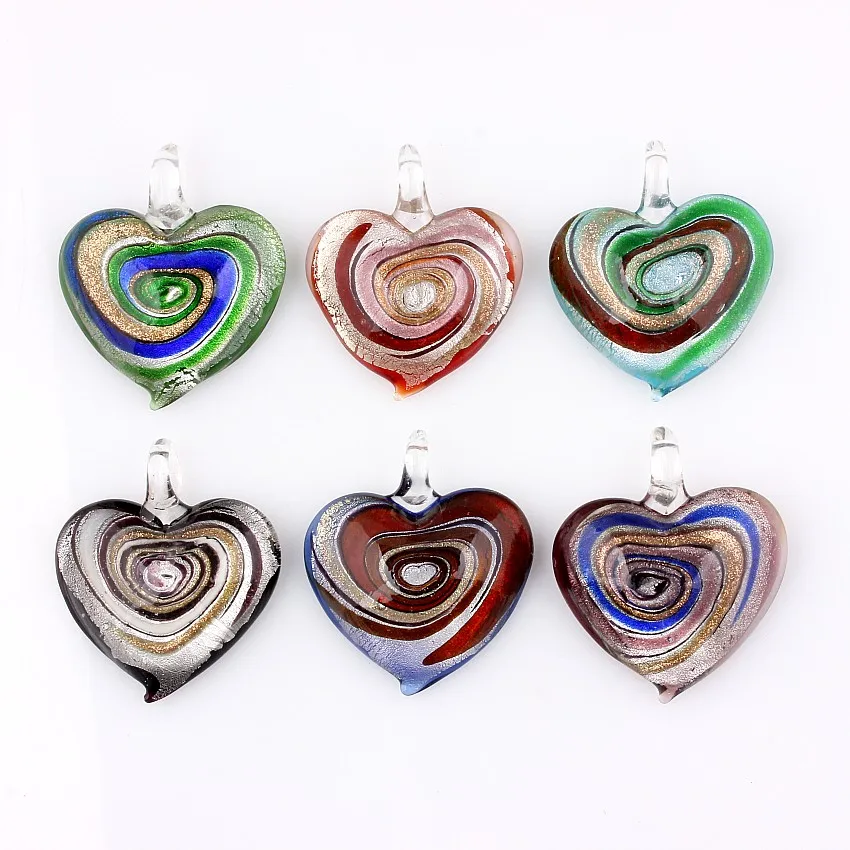 

Wholesale 6pcs Handmade Murano Lampwork Glass Mix Color Twist Heart Pendant Fit Necklace Hot Gift