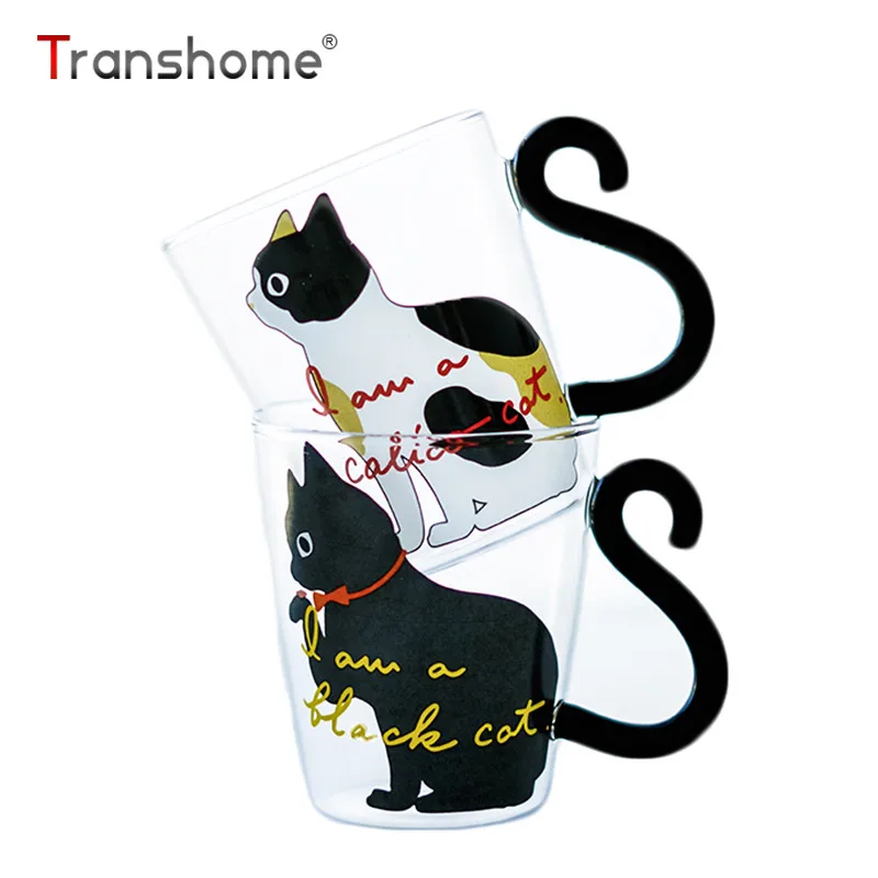 Стеклянная кружка с изображением кота, 250 мл, контейнер, Новая Модная креативная стеклянная кружка с милым котом, чашка для чая, молока, кофе, с ручкой в виде хвоста, для путешествий