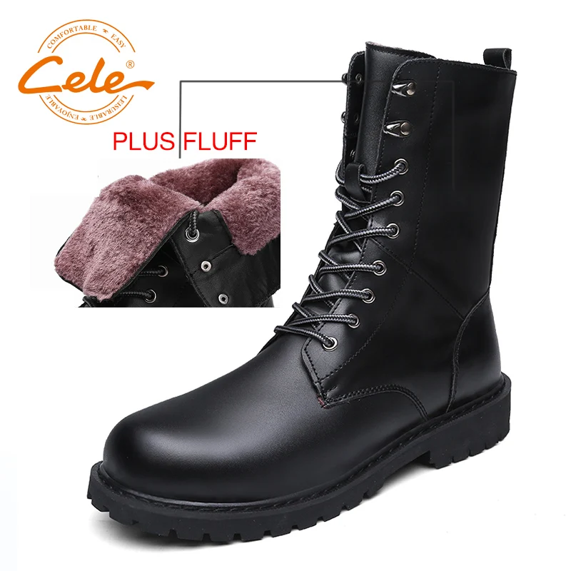 CELE Winter Mens Knee High Boot Shoes Warm Short Plush Lining Snow