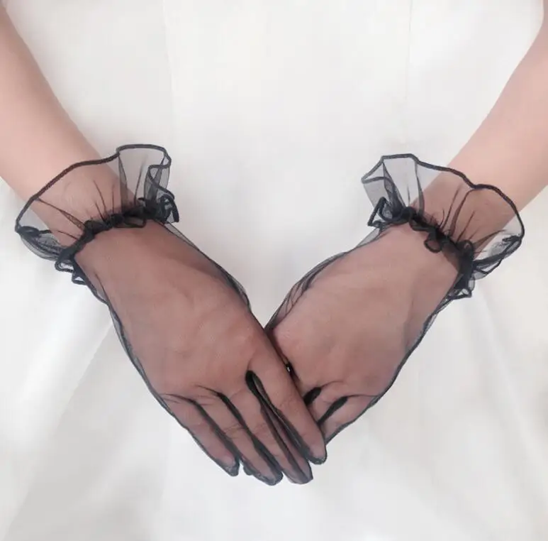 

Women's elegant white color mesh glove female spring summer sunscreen transparent lace glove R1484