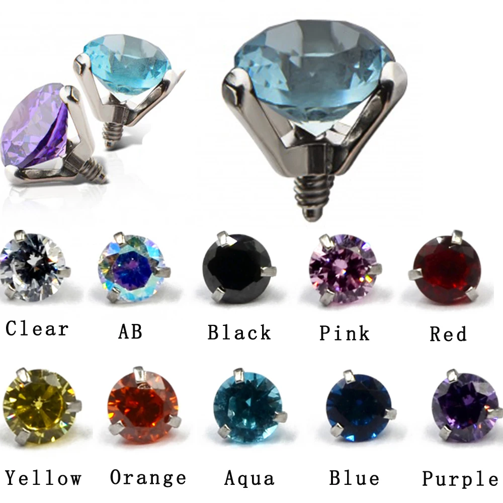 1PCS 14g 316L Stainless Steel CZ Gem Dermal Anchor Top Skin Diver Piercing Body Jewelryin Body