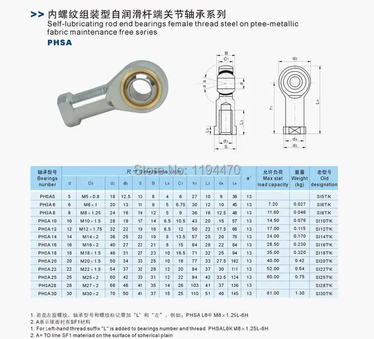 Ochoos 4pcs/Lot 3mm Female Right Hand Thread Rod End Joint Bearing Metric Thread M3x0.5mm SI3T/K PHSA3 Ochoos 4pcs/Lot 3mm Female Right Hand Thread Rod End Joint Bearing Metric Thread M3x0.5mm SI3T/K PHSA3