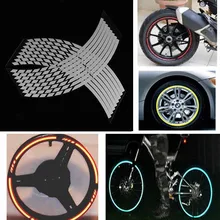 MAYITR 16 Strips White Grey Motorcycle Reflective Wheel Sticker for Car Rim Stripe Wheel Decal Tape