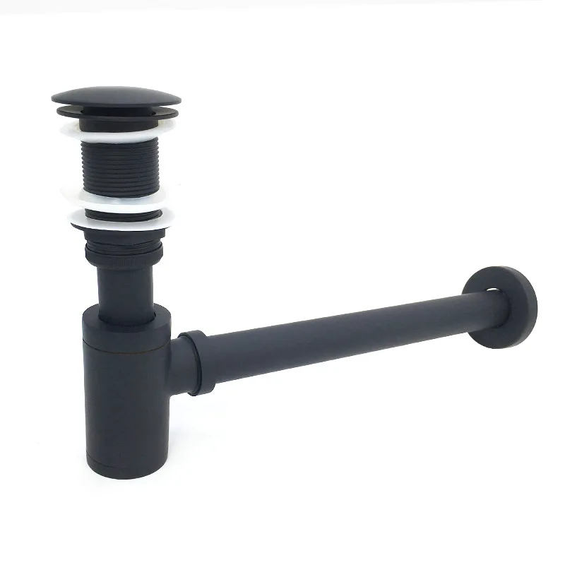 

Basin Bottle Trap Brass Bathroom Sink Siphon Drains with Pop Up Drain Black P-TRAP Pipe Waste