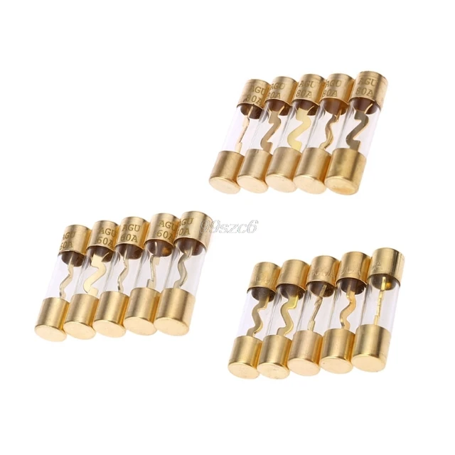 Best Price 5Pcs Gold Plated Glass AGU Fuse Fuses Pack Car Audio Amp Amplifier Junn12 DropShip