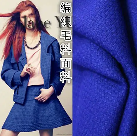 

JaneYU Pure Wool And Cashmere Woven Fabrics Dark Blue Small Fragrance Suit Wool Overcoat Short Skirt Cloth