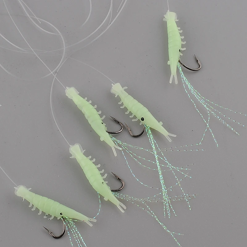 

5pcs 1.2cm Sabiki Soft Rigs Fishing Lure Glow In The Dark Luminous Shrimp Bait Jigs Lure Soft Lure Worn Fake Lure Baits
