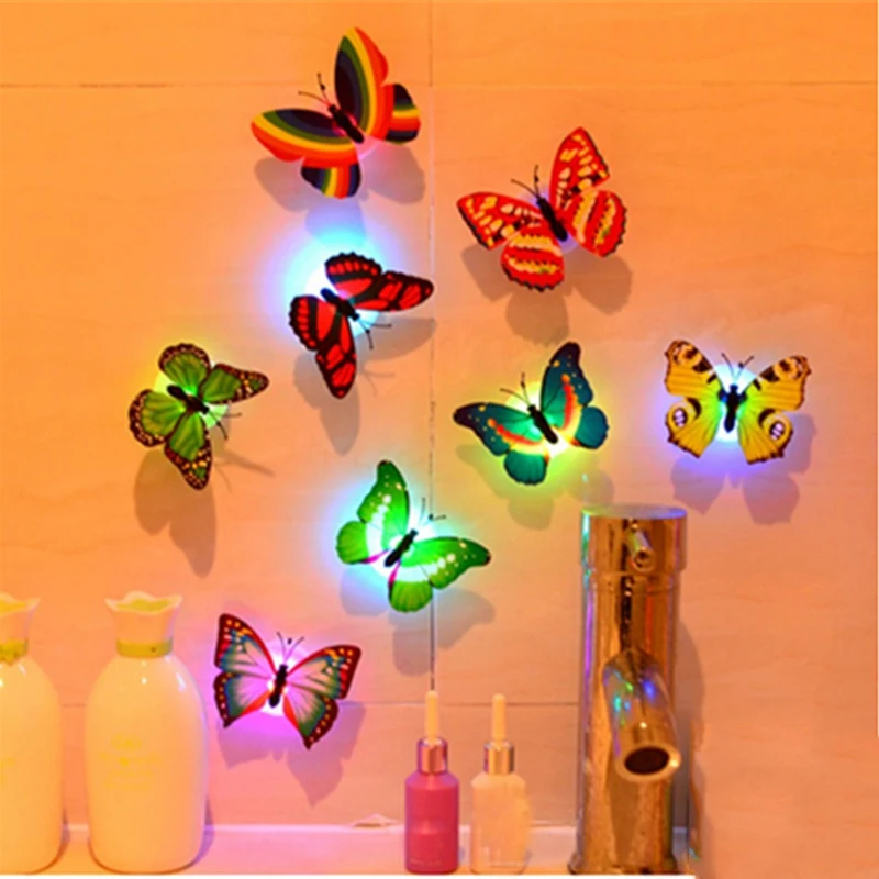 Красочные менясветодио дный светодиодные бабочки Светящиеся Настенные наклейки настенные ночники праздничный свет лампа для вечерние