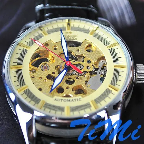wholesale Gold Tone See Through Skeleton Auto Unisex Watchin