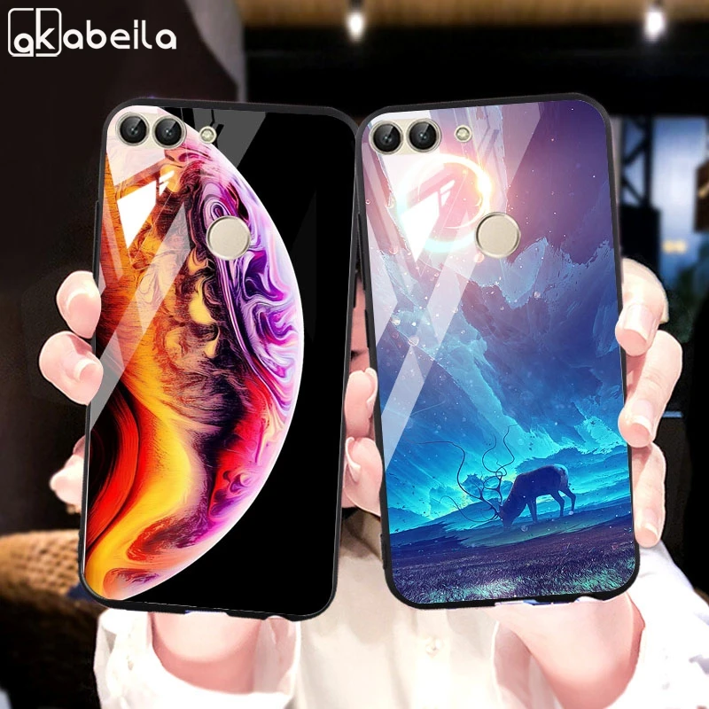 

Luxury Tempered Glass Case For Huawei P Smart Case Silicon Nova Lite 2 Protector Cover Huawei Y9 2018 Shell Skin Bags