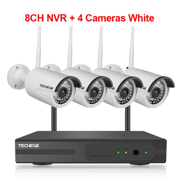 Techege 8CH 1080P HD Wifi NVR Kit Audio Record CCTV Camera System 2MP Waterproof Wireless Security Camera System 4/8 Cameras - Цвет: 8CH NVR 4Cam White A