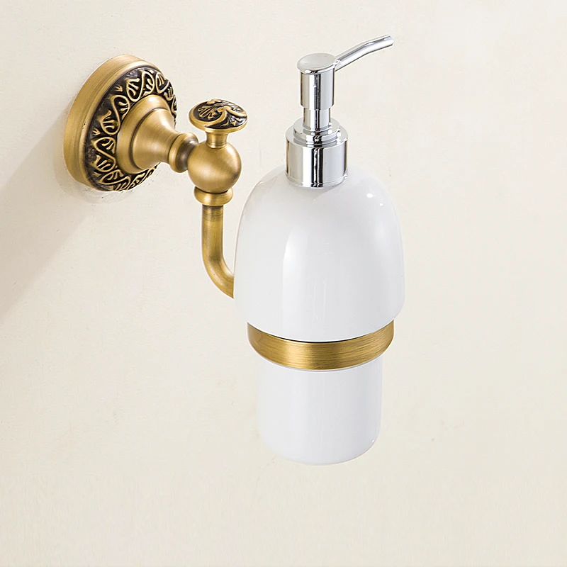 Wholesale and Retail Wall Mounted Bathroom Liquid Soap Dispenser Antique Brass Ceramic liquid Shampoo /hand sanitizer Dispenser wall mounted elbow hand sanitizer soap dispenser used in hospital for holder