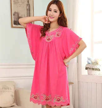 

Maternity new spring summer loose bat sleeve nightdress code silk embroidered pajamas and butterfly sleeve dress