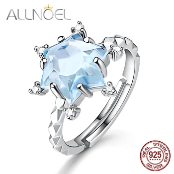 

ALLNOEL 925 Silver Promise Wedding Ring For Women Sterling 100% Natural Sky Blue Topaz Rose Quartz Pink Gemstone Flower Ring