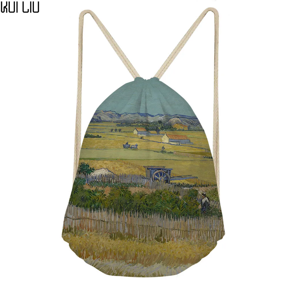 Сумка Рюкзак Vincent van Gogh с принтом в виде звездной ночи на шнурке для мужчин и