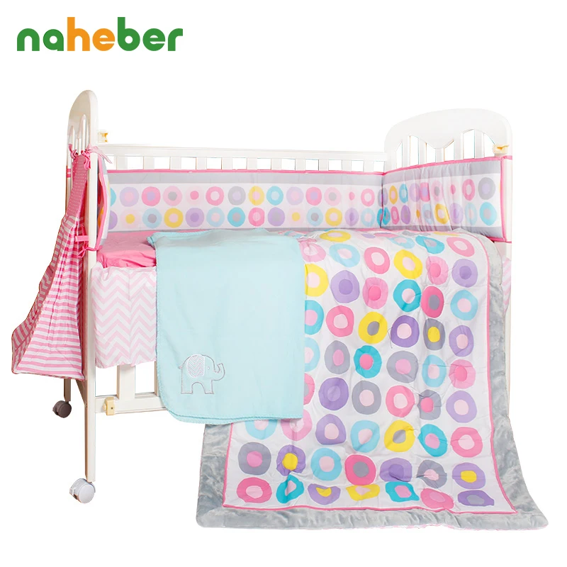 

10pcs Cotton Baby Crib Bedding Set Girl Pink Cot Bedding with Window Valance Diaper Bag Bumpers Blanket for Newborn Gift