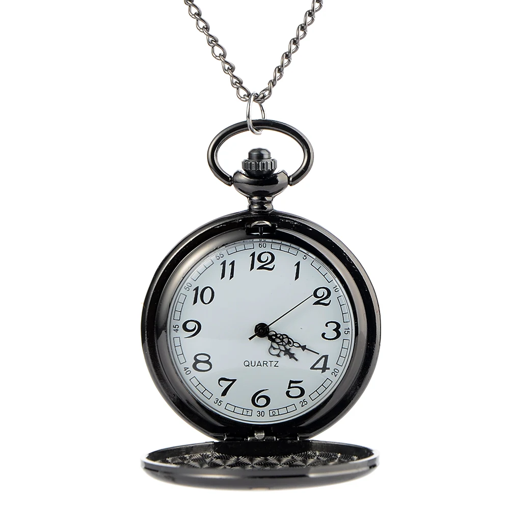 Ретро черные модные серебряные гладкие стимпанк кварцевые карманные часы из нержавеющей стали кулон подарок