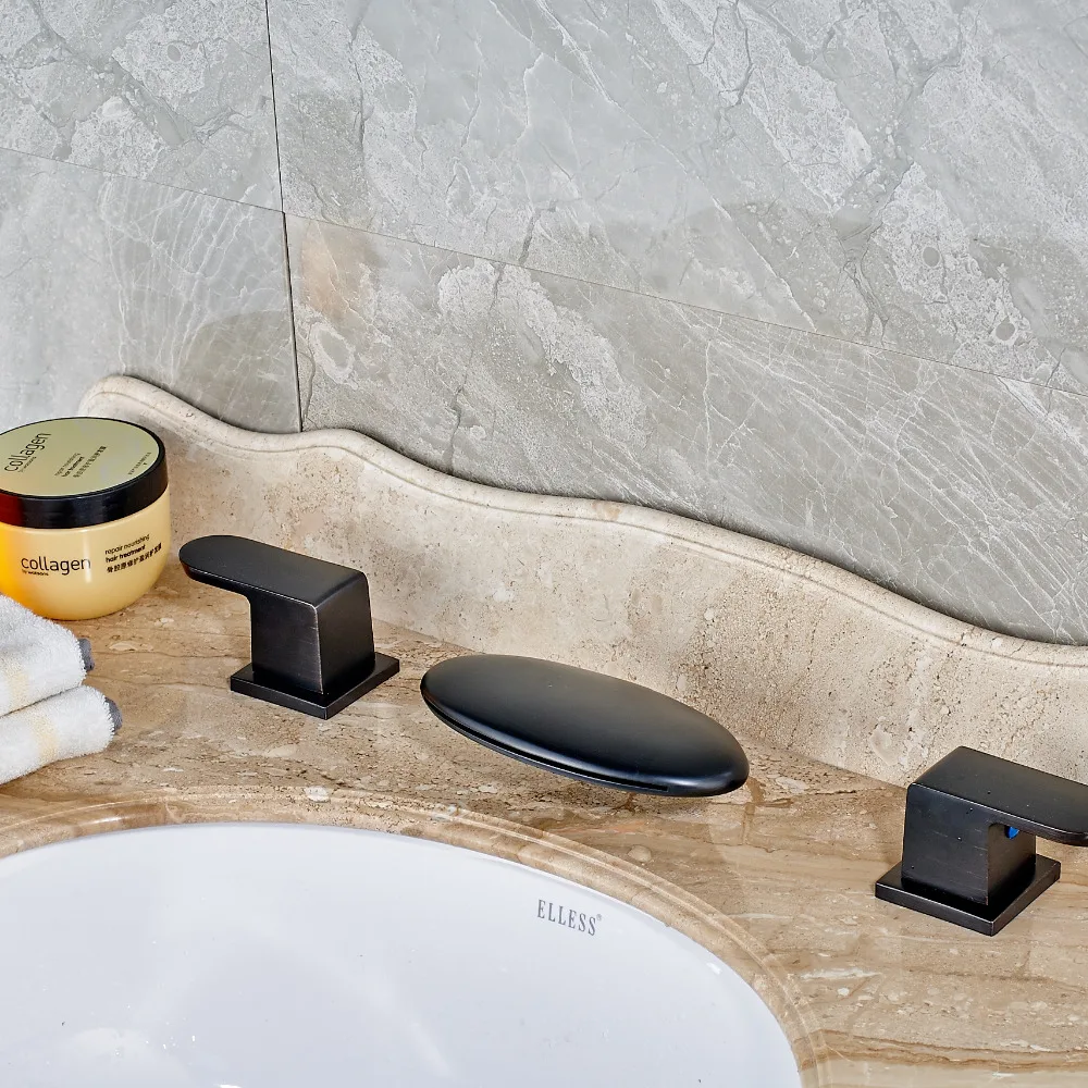 

Newly Style Round Waterfall Oil Rubbed Bronze Bathroom Basin Faucet Mixer Tap Dual Handles