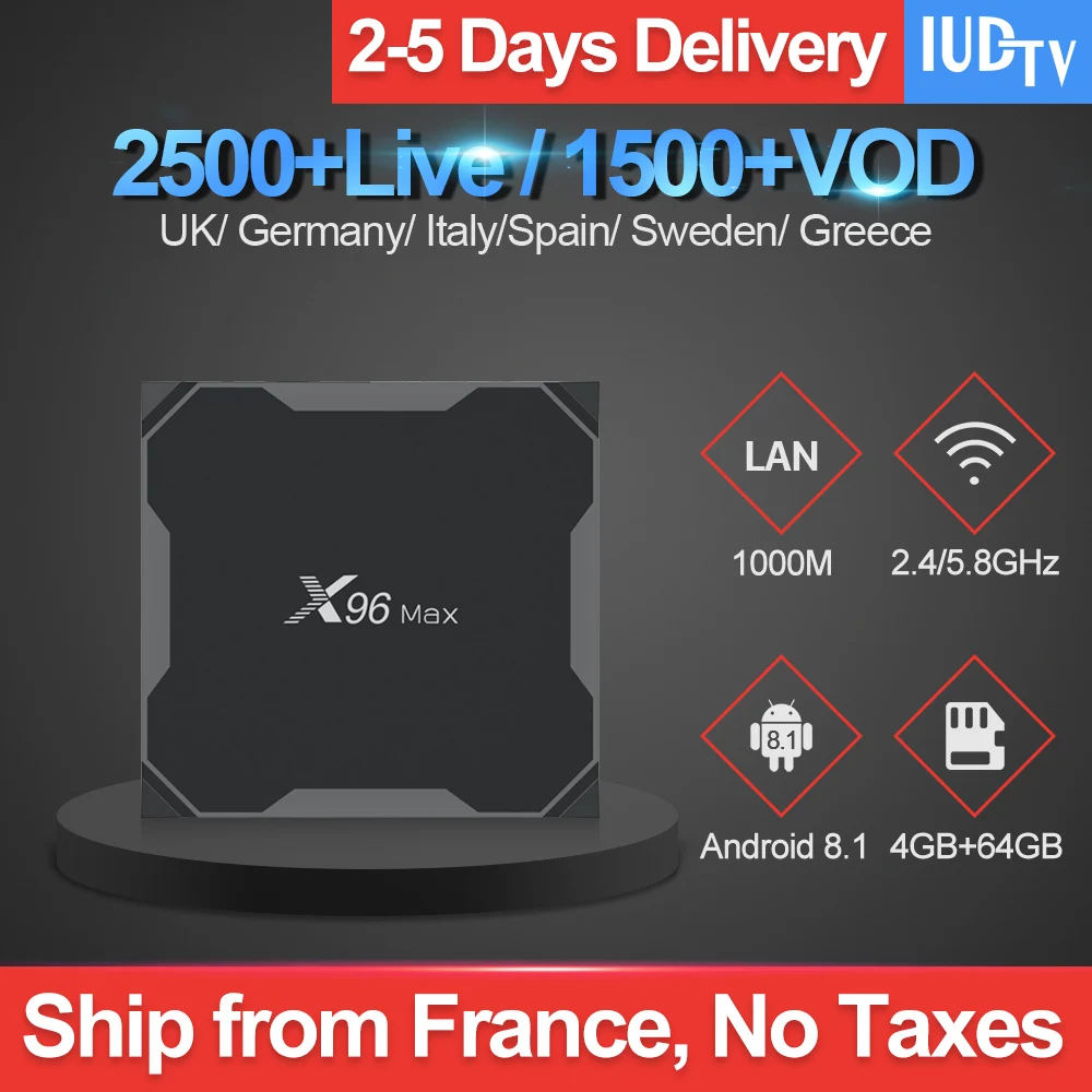 

Iptv Italy X96 MAX Tv Box 4GB 64GB USB3.0 Android 8.1 S905X2 With IUDTV UK Arabic German Spain Sweden Greece Iptv Subscription