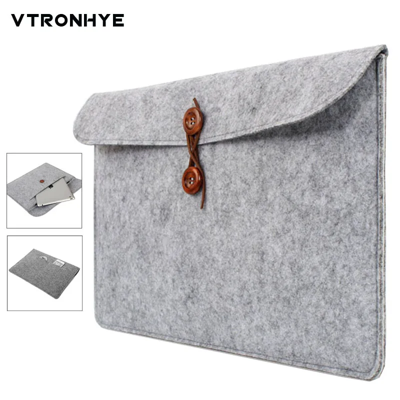 

Laptop Sleeve 15.6 inch Wood Buckle Wool Felt Bag 11 13 14 15.4 15.6 17.3" for Macbook Asus HP Acer Dell Notebook Bag Men Women