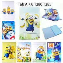 PU Funda de piel Para Samsung Galaxy Tab Un a6 7.0 pulgadas 2016 T280 SM-T285 T285 Casos Cubierta de la Tableta Para Niños de dibujos animados Minions Funda