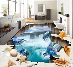 3D ПВХ полы пользовательские обои Дельфин пляж снаряды гостиная 3D ванная комната полы росписи фото обои для стен 3d
