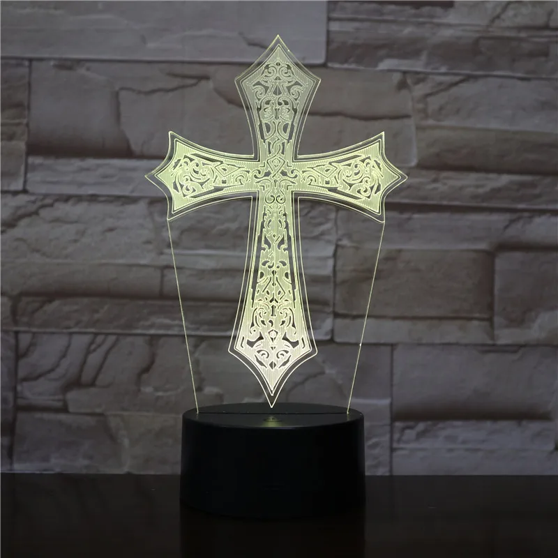 Светодиодный USB Христианский Крест 3D ночной Светильник рождественские подарки домашние вечерние Docor атмосфера акриловая пластина освещение многоцветный блеск