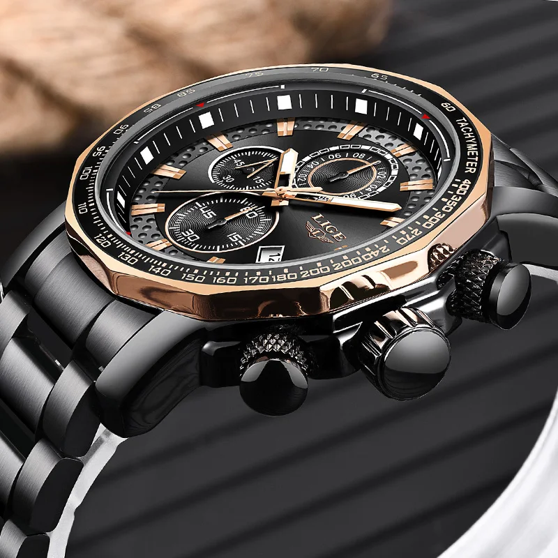 

LIGE New Mens Watches Top Brand Luxury Sport Quartz All Steel Male Clock Military Waterproof Chronograph Relogio Masculino