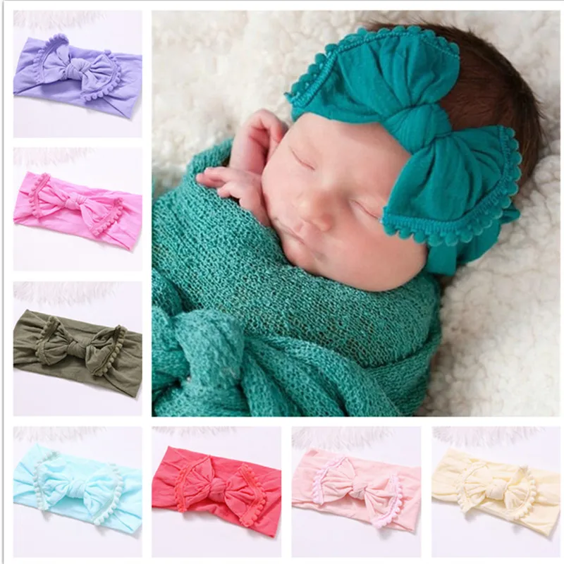 Baby Headbands,Infant Toddler Baby Girl Headband, Pompom Trim Nylon Bow