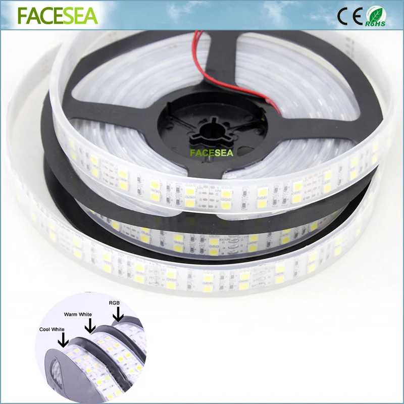 

DC12V 5M 5050 SMD Double Row LED Strip 120leds/m Silicone Tube IP67 Waterproof Flexible Lights NEW RGB warm White Cool White