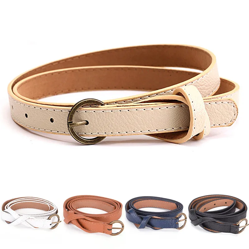 Women Slim Belt PU Leather Female Skinny Leather Waist Strap Brown ...