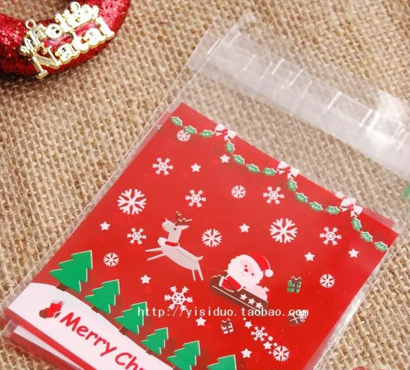 

100pcs/lot Plastic Christmas Bags Gift Bag Packaging New Year Christmas Decoration Gift Bags