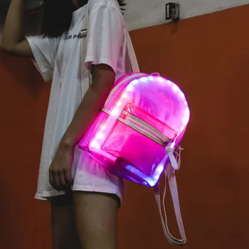 

ISHOWTIENDA Glitter Jelly Women's Backpack Clear Transparent LED Light Backpacks For Teenage Girls Electronic Rucksack Mochila