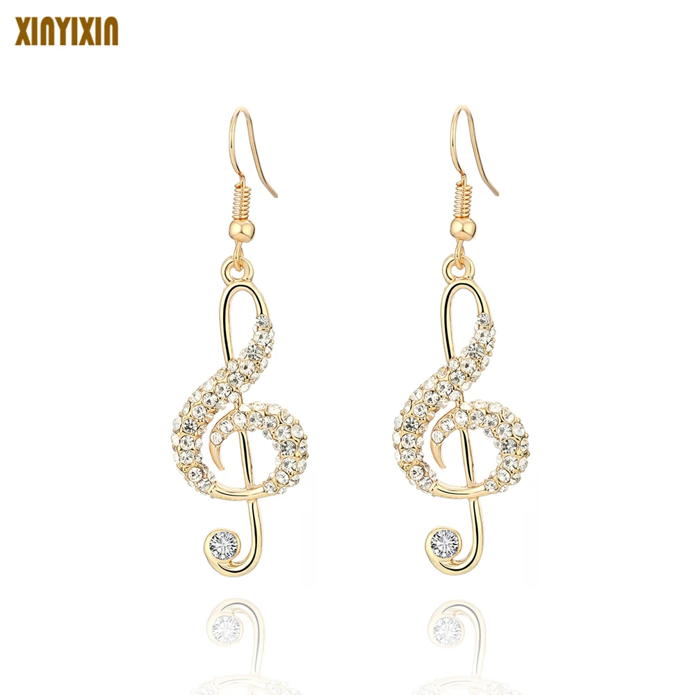 Gold Color Music Notes Drop Earrings Elegant Crystal Earrings for Women