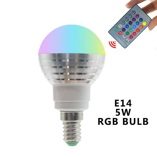 1 шт. AC85V-265V E27 E14 диммер светодиодный RGB лампа свеча 5 Вт светодиодный RGBW прожектор волшебное праздничное освещение+ ИК пульт дистанционного управления 16 цветов - Испускаемый цвет: E14 5W RGB  BULB