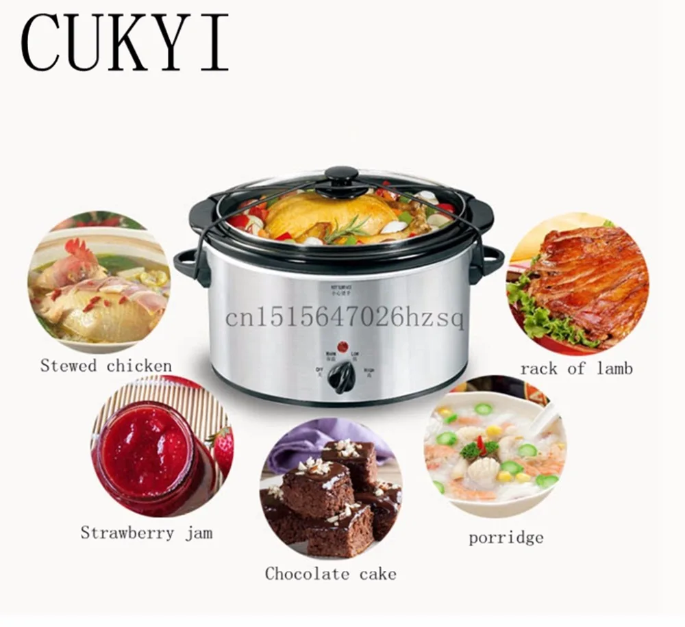 CUKYI stainless steel electric slow cooker plug ceramic cooker slow pot