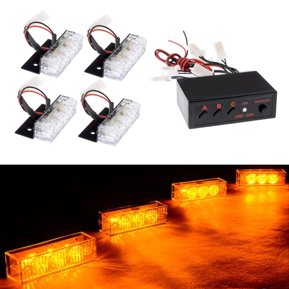 4x3 LED Car Grille Light Front Bumper Blink Grill Light Police