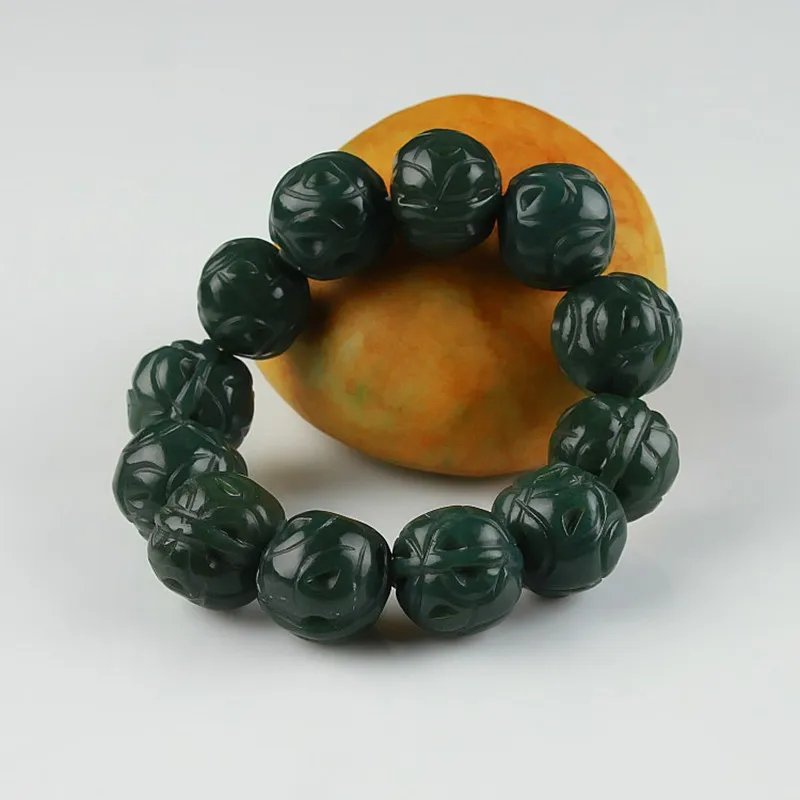 Натуральный темно браслет с Зелеными камнями китайские резные грецкие орехи на