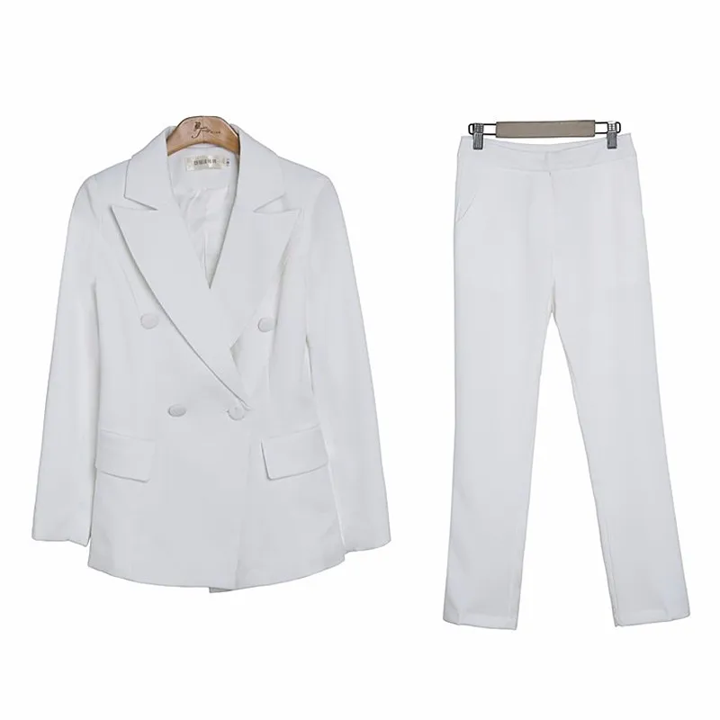 Women's suit jacket fashion solid color Slim professional double-breasted suit ladies jacket casual trousers two-piece