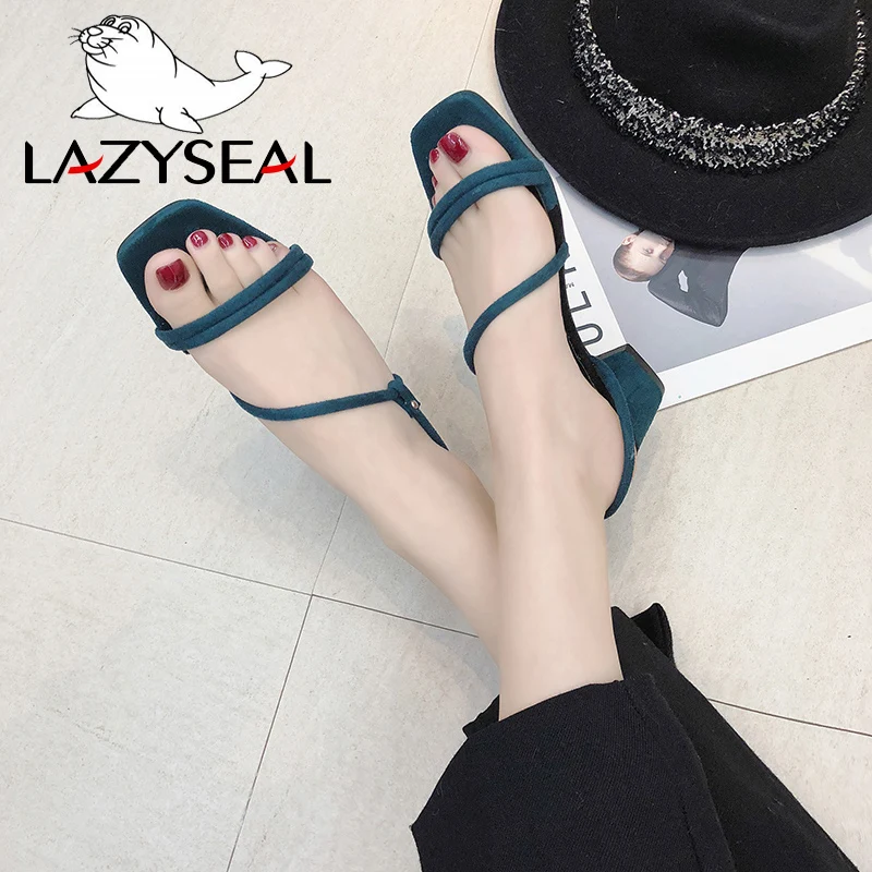LazySeal/женские замшевые сандалии на квадратном каблуке с открытым носком пряжкой и